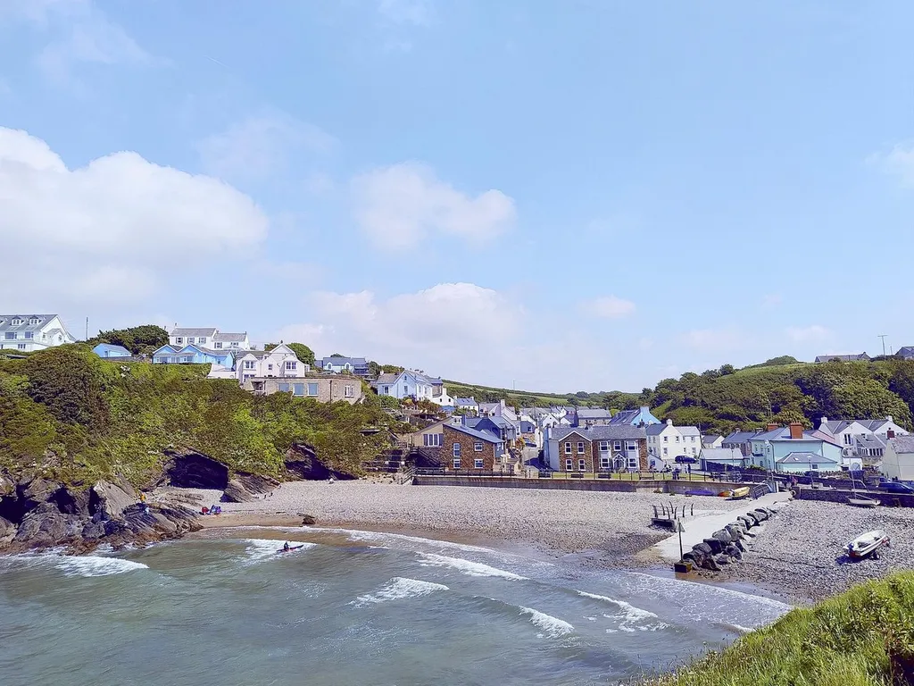 Little Haven village and sandy cove at high tide, Pembrokeshire